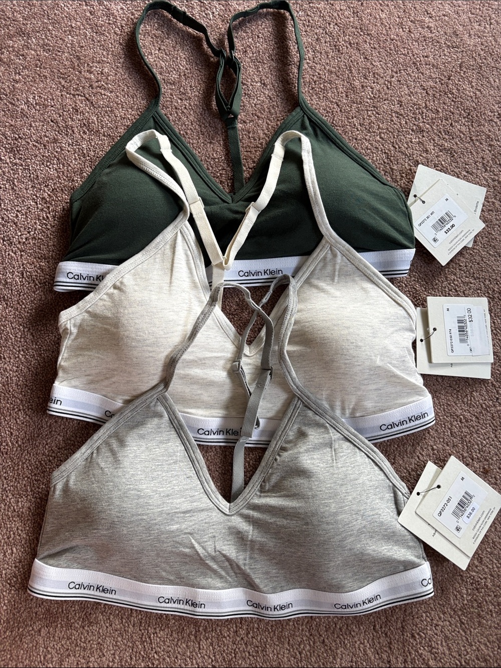 Calvin Klein set of 3 bralettes bras lightly lined medium NWT